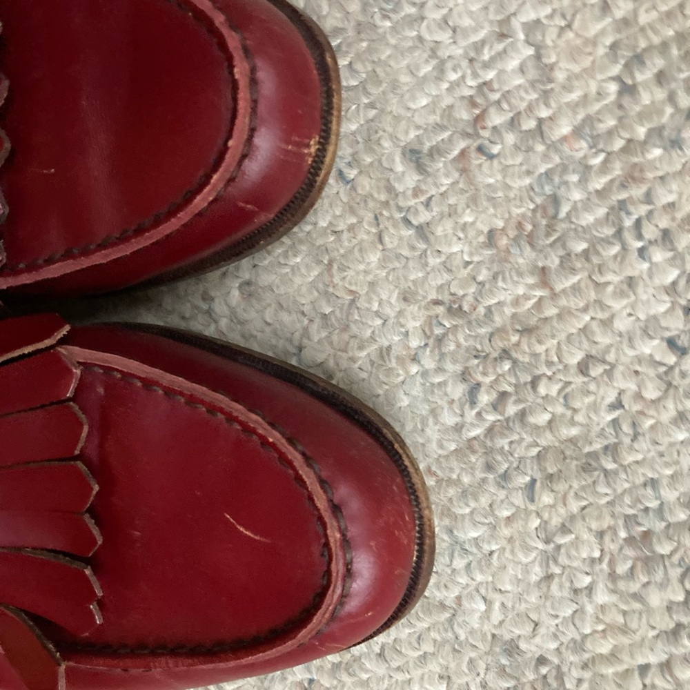Gucci Wine Red Leather Fringe Penny Loafers - Picture 3 of 8